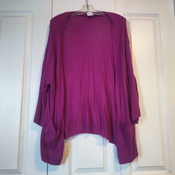 Old Navy Fuschia Pointelle Knit Asymmetrical Open-Front Cardigan - Picture 1 of 4